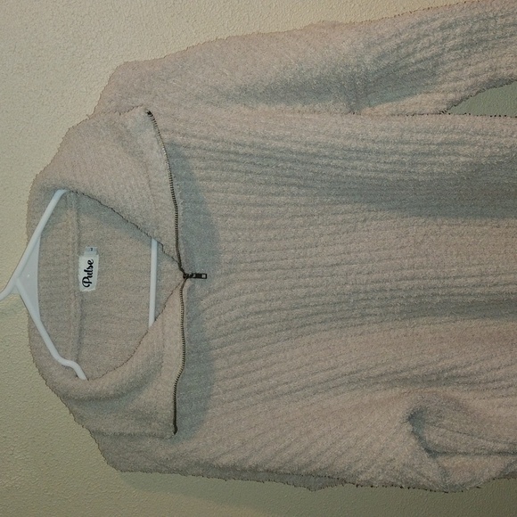 Cream Pulse Quarter Zip Pullover Ribbed Sweater L - Picture 2 of 6
